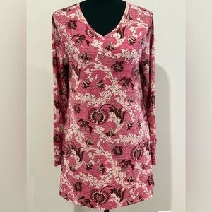 New LuLaRoe “Elizabeth” XS Pink Floral V-Neck Long Sleeve Tunic Top 329